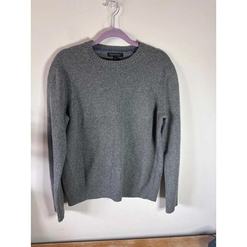 Banana Republic Mens Extra Fine Merino Wool Crewneck Sweater Grey L 379057-01